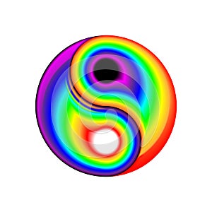 Concept rainbow flat symbol yin-yang. Digital electronic, disco trans rave abstraction. Isolated vector illustration. Creative