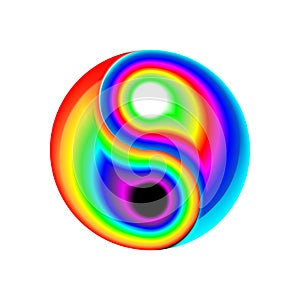 Concept rainbow flat symbol yin-yang. Digital electronic, disco trans rave abstraction. Isolated vector illustration. Creative