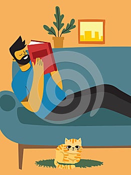 The concept of reading day. People hold a book in their hands. Human character on the background. Flat design style