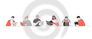 The concept of reading day. People hold a book in their hands. Human character on white background. Flat design style