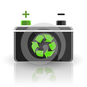 Concept recycle automotive car battery design on white background