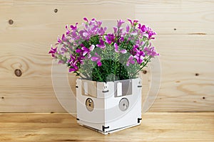 Concept recycle floppy disk, flower in disk box, Creative objects used