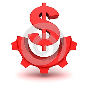 Concept red dollar currency symbol work gear icon