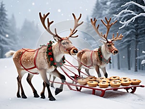 Reindeers Pulling A Sler. Generative AI