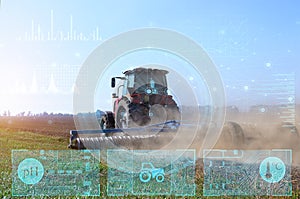Concept of remote control of a tractor without a driver, collection and analysis of data obtained from the field for sowing crops photo