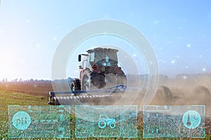 Concept of remote control of a tractor without a driver, collection and analysis of data obtained from the field for sowing crops photo