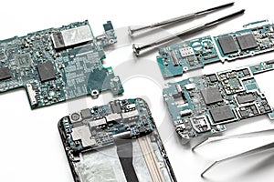 Concept repair smartphone - parts of digital gadgets with tools