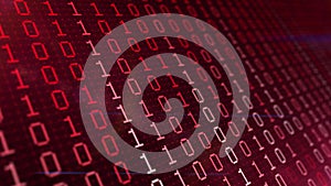 Concept representation of binary code. Binary digits 1 and 0 in different configurations on red background. Futuristic