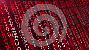 Concept representation of binary code. Binary digits 1 and 0 in different configurations on red background. Futuristic