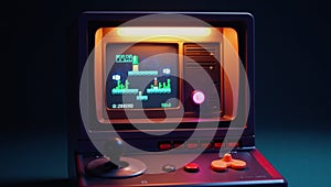 A retrostyle video game console featuring vibrant pixels