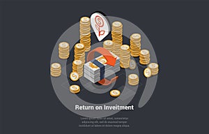 Concept Of Return On Investment. Return Investment ROI or Growth Business Finance Concept. Increase Profit Stretching
