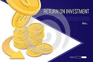 Concept of return on investment .Web header for financial business company.Flat style