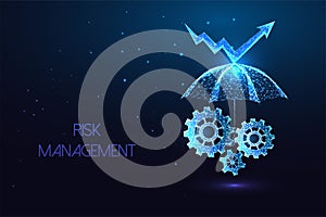 Concept of risk management for business and technology, finance investment on dark blue background