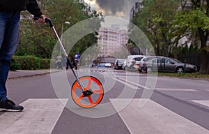 CONCEPT - road accident at a pedestrian crossing. Odometer