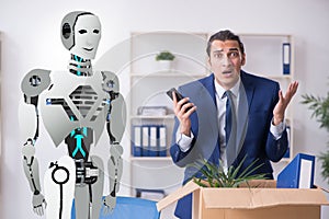 Concept of robots replacing humans in offices