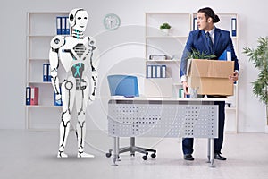 Concept of robots replacing humans in offices