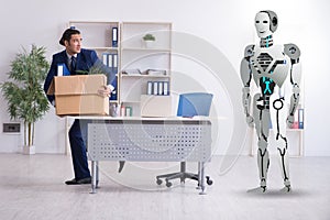 Concept of robots replacing humans in offices