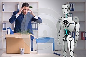 Concept of robots replacing humans in offices