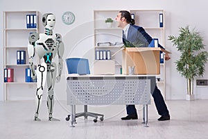 Concept of robots replacing humans in offices