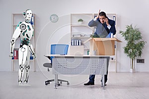 Concept of robots replacing humans in offices