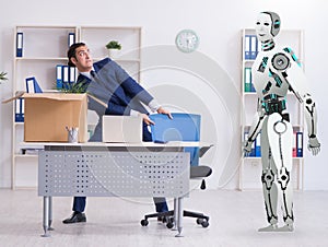 Concept of robots replacing humans in offices