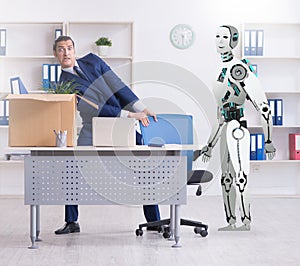 Concept of robots replacing humans in offices