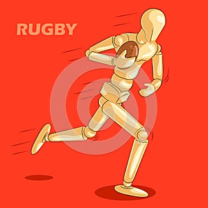 Concept of Rugby sports with wooden human mannequin