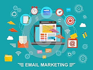 Concept of running email campaign, building audience, email advertising, direct digital marketing