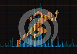 Concept of a running man and digital equalizer.