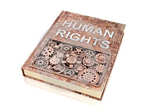 The concept rusty metal books on human rights.