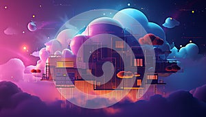 Concept of safe cloud storage illustration