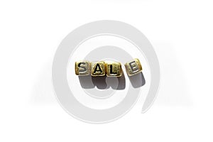 The concept of sales, discounts. Inscription on cubes isolated on white background, grunge style