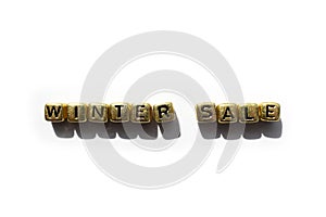 The concept of sales, discounts. Inscription on cubes isolated on white background, grunge style