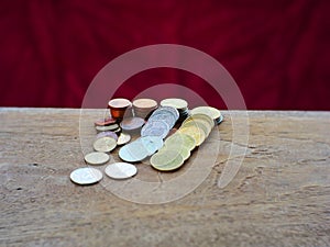 Concept save money,stack coins on table