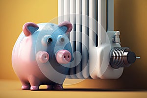 concept saving consumption Energy valve thermostat radiator radiator bank Piggy