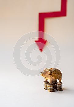 Concept of saving money in a crisis - ceramic pig