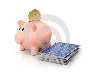 Concept of saving money if using solar energy.