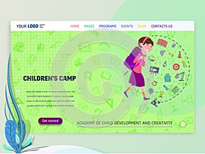 Concept of schoolwork for Website or Web Page. Children and school, learning game and entertainment, landing page.