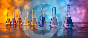 Concept Science Experiments, Lab Equipment, Vibrant Laboratory Symphony Test Tubes and Flasks