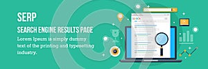 SERP - Search engine result page. Flat design web banner. photo