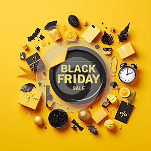 The concept of seasonal sales in a modern style black friday in yellow color