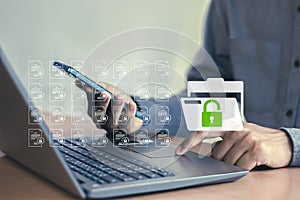 Concept of secure document information security, digital security and data protection