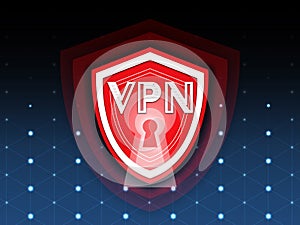 Concept of secure network connection. Acronym VPN on color background, illustration