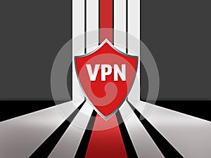 Concept of secure network connection. Acronym VPN on color background, illustration