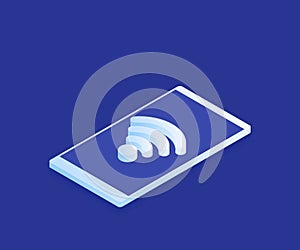 Concept secure network wireless. Wi fi connection, IOT online synchronization and connection via smartphone wireless technology.