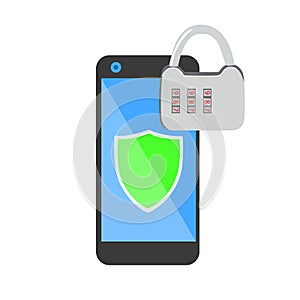 The concept of secure protection of personal data on a smartphone, vector illustration