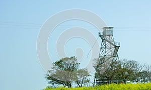 Concept of security. Fire security watchtower, border guard.