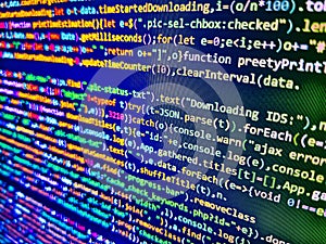 Concept of security, programming and hacking, deep decryption and encryption. Writing programming code on laptop. Abstract
