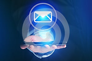 Concept of sending email on smartphone interface with message icon around