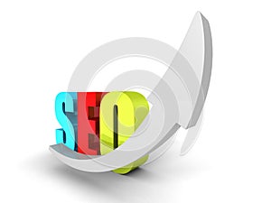 Concept SEO Colorful Text Word With Rising Up Arrow